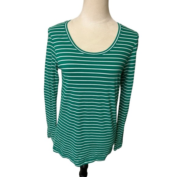 Pendleton Womens Green Stripe Pima Cotton Long Sleeves Crew Neck Shirt Sz M - Picture 1 of 7